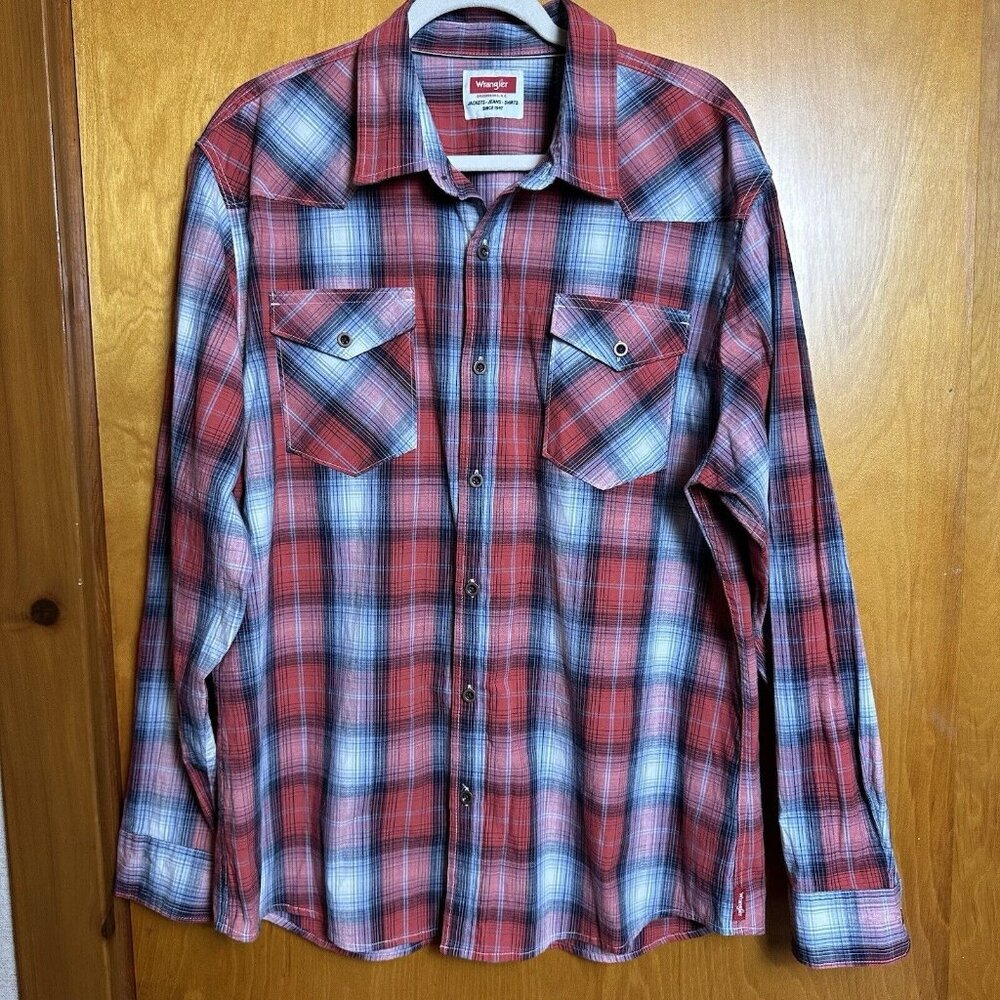Wrangler Mens Size XL Multicolor Plaid Long Sleeve Button Down Western Shirt